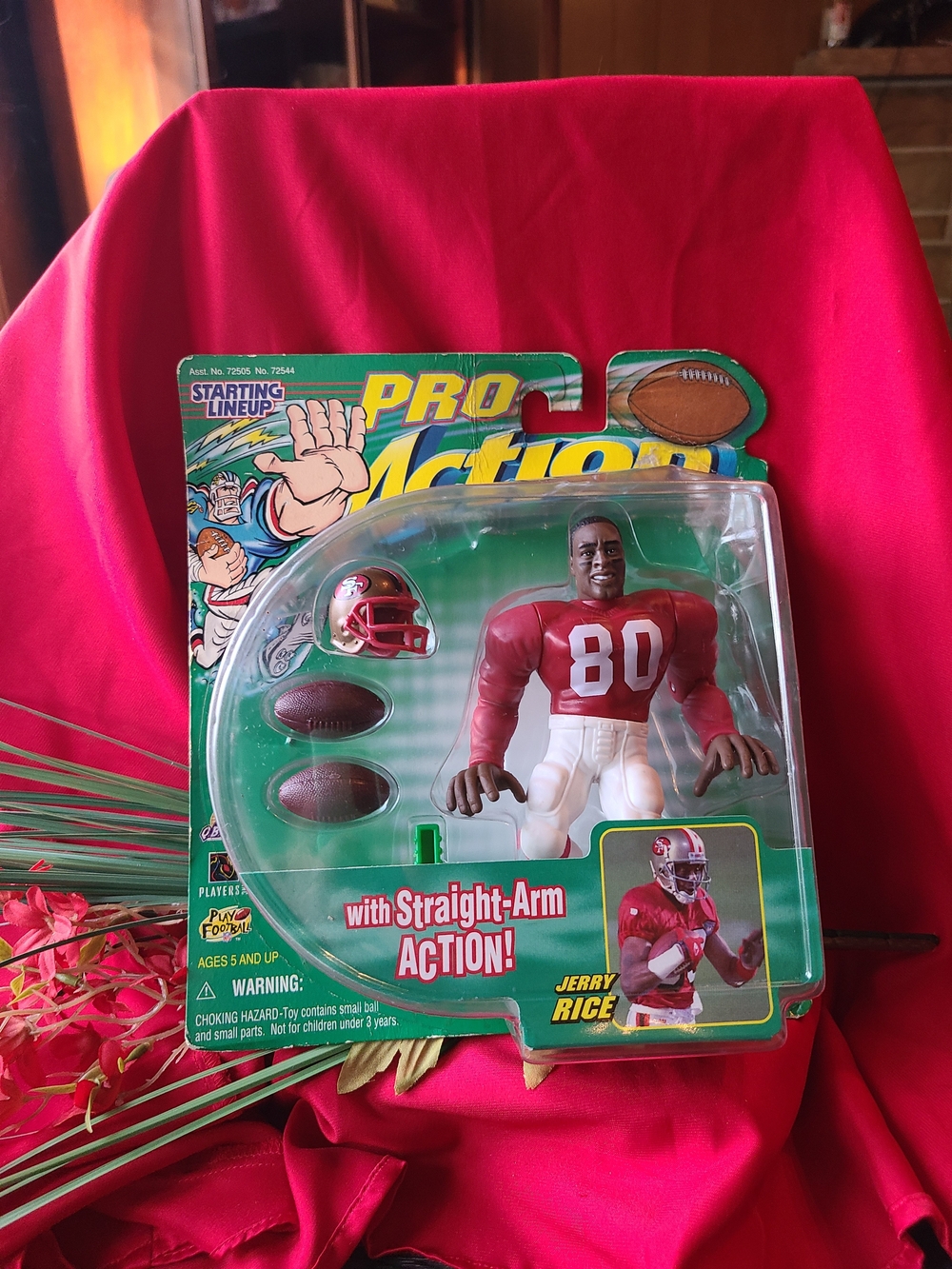 Vintage Red & White Football Action Figure - Straight-Arm Play